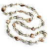 Long Shell Composite & Imitation Pearl Bead Silver Tone Necklace (120cm)