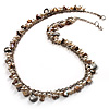 Antique White Bead & Shell Long Necklace (Burn Silver Tone)