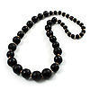 Black Wooden Bead Necklace - 70cm Length