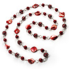 Red Long Shell Composite & Imitation Pearl Bead Silver Tone Necklace (120cm)