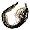 Chunky Multi-Strand Glass Bead Wood Necklace (Black & Antique White)