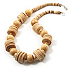 Antique White Wood Button & Bead Chunky Necklace - 60cm