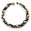 4 Strand Twisted Glass And Ceramic Choker Necklace (Black, White & Metallic Silver)