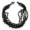 Multistrand Glass And Shell - Composite Necklace (Slate Black)