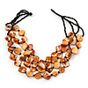 3 Strand Orange & Black Shell - Composite Bead Necklace - 40cm Length