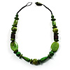 Light Green & Brown Wood Bead Necklace - 64cm