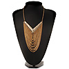 Gold Plated Chic Multi Chain Crystal Bib Necklace