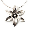 Rhodium Plated Daisy Pendant Wire Necklace