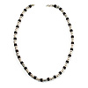 Unisex Black Resin & Silver Tone Metal Bead Necklace - 40cm Length