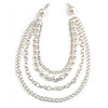 Long Multi Strand Imitation Pearl Necklace (Silver Tone) - 100cm