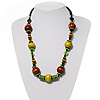 Olive Green & Brown Wood Bead Cord Necklace - 56cm