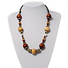 Light & Dark Brown Wood Bead Cord Necklace - 56cm