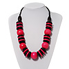 Chunky Beaded Cotton Cord Necklace (Bright Pink & Black)