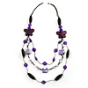3-Strand Butterfly Cord Necklace (Purple, Lavender, White & Brown) - 90cm