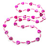 Bright Pink Heart Shell & Bead Long Necklace -100cm Length