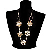 Antique White Shell Floral Leather Cord Long Necklace -78cm Length