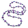 Lavender Heart Shell & Bead Long Necklace -100cm Length