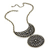 Vintage Bronze Filigree Medallion Diamante Necklace