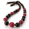 Long Chunky Brown/ Crimson Wood Bead Necklace - 60cm L
