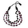 Long Multistrand Purple/Black Wood Bead Cotton Cord Necklace - 80cm Length