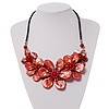 Stunning Brick Red Shell-Composite Leather Cord Necklace - 44cm Length