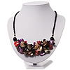 Stunning Purple/Red/Grey Shell-Composite Leather Cord Necklace - 44cm Length