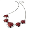 5 Red Graduated Acrylic Heart Necklace (Silver Tone) - 32cm Length (7cm Extender)