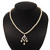 Classic Light Cream Faux Pearl Bead Diamante Necklace - 40cm Length