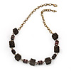 Wired Cube & Resin Bead Modern Necklace In Bronze Metal - 56cm Length