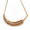 Large Crystal 'Feather' Pendant Necklace In Gold Plated Metal - 36cm Length (7cm extender)