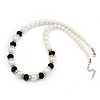 Black/White Simulated Glass Pearl Classic Necklace - 48cm Length (4cm extender)