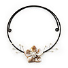 Antique White Shell Flower On Flex Wire Choker Necklace - Adjustable