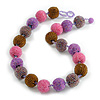 Chunky Pink/Lavender/Goldут Brown Glass Beaded Necklace - 56cm Length