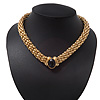 Gold Plated Mesh Magnetic Choker Necklace With Black Stone - 38cm Length