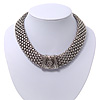 Wide Chunky Mesh Magnetic Choker Necklace In Silver Plating - 40cm Length