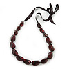 Long Chunky Burgundy Resin Nugget Necklace With Black Ribbon - Adjustable