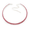 2-Row Pink Austrian Crystal Choker Necklace (Silver Plated)