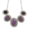 Silver Plated Amethyst Stone Necklace - 40cm Length/ 7cm Extension