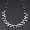 Polished/Matt Black Tone Diamante Bead Wire Necklace - 36cm Length/ 7cm Extender