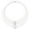 3 Strand Wire Floating CZ Magnetic Necklace In Silver Plating - 38cm Length