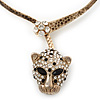 Unique Swarovski Crystal 'Leopard' Collar Necklace In Burn Gold Plating - 39cm Length