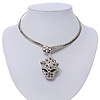 Unique Swarovski Crystal 'Leopard' Collar Necklace In Burn Silver Plating - 39cm Length