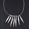 Silver Plated Hammered Bars/Beads Necklace - 38cm Length/ 8cm Extension