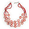 Multistrand Red Shell Circle Necklace In Silver Finish - 46cm Length/ 4cm Extender