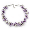 Purple/Mirrored Metallic Bead Cluster Choker Necklace - 38cm Length/ 5cm Extension