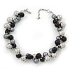 Black/Metallic/Grey Bead Cluster Choker Necklace - 38cm Length/ 5cm Extension