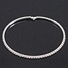 Thin Swarovski Crystal Flex Choker Necklace In Rhodium Plating - Adjustable