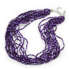 Purple Glass Bead Multistrand Necklace In Silver Plating - 42cm Length/ 6cm Extension
