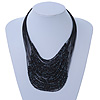 Black/ Grey Glass Bead Layered Necklace In Silver Plating - 54cm Length/ 6cm Extension