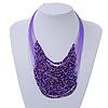 Purple Glass Bead Layered Necklace In Silver Plating - 54cm Length/ 6cm Extension